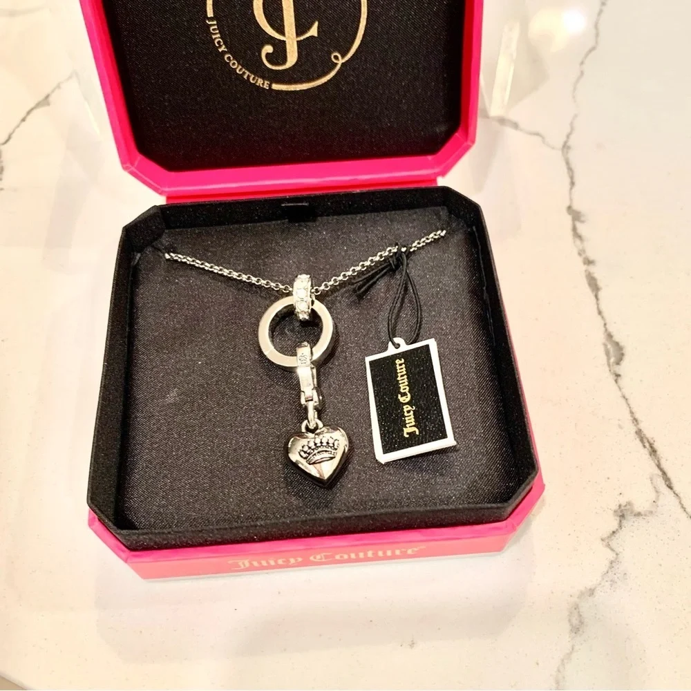 🩷 Juicy Couture Silver Heart Charm Long Adjustable Necklace - Picture 4 of 9